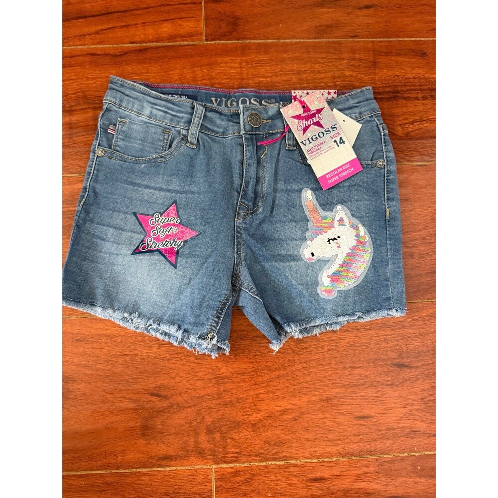 VIGOSS Girls Unicorn Denim Shorts 14